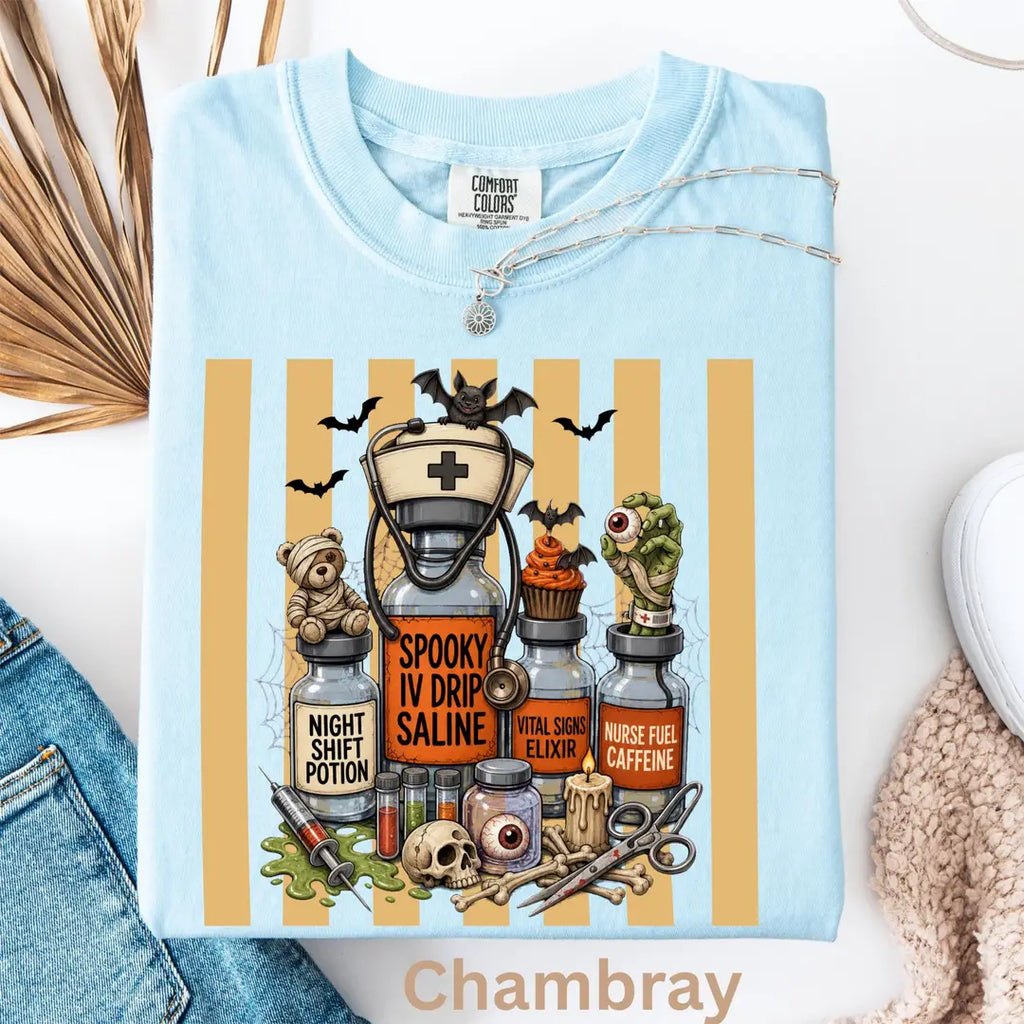 Nurse Halloween Potion Bottles Comfort Colors T-Shirt alternate product view.