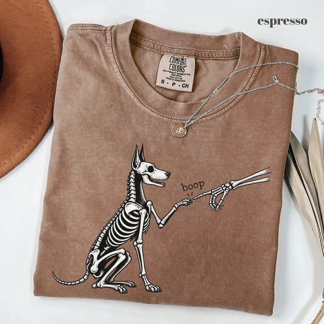 Espresso Comfort Colors 1717 T-shirt with Dog Skeleton design