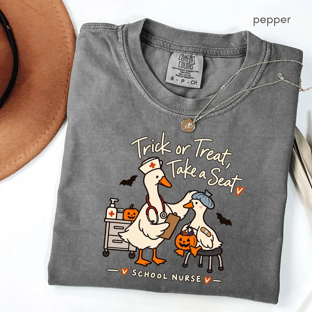 Pepper Comfort Colors 1717 T-shirt with School Nurse Halloween design