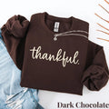 Crewneck sweatshirt with printed Thankful design, hero view.