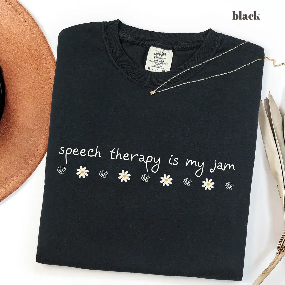 Black CF Comfort Colors 1717 T-shirt with Speech Therapy Is My Jam design