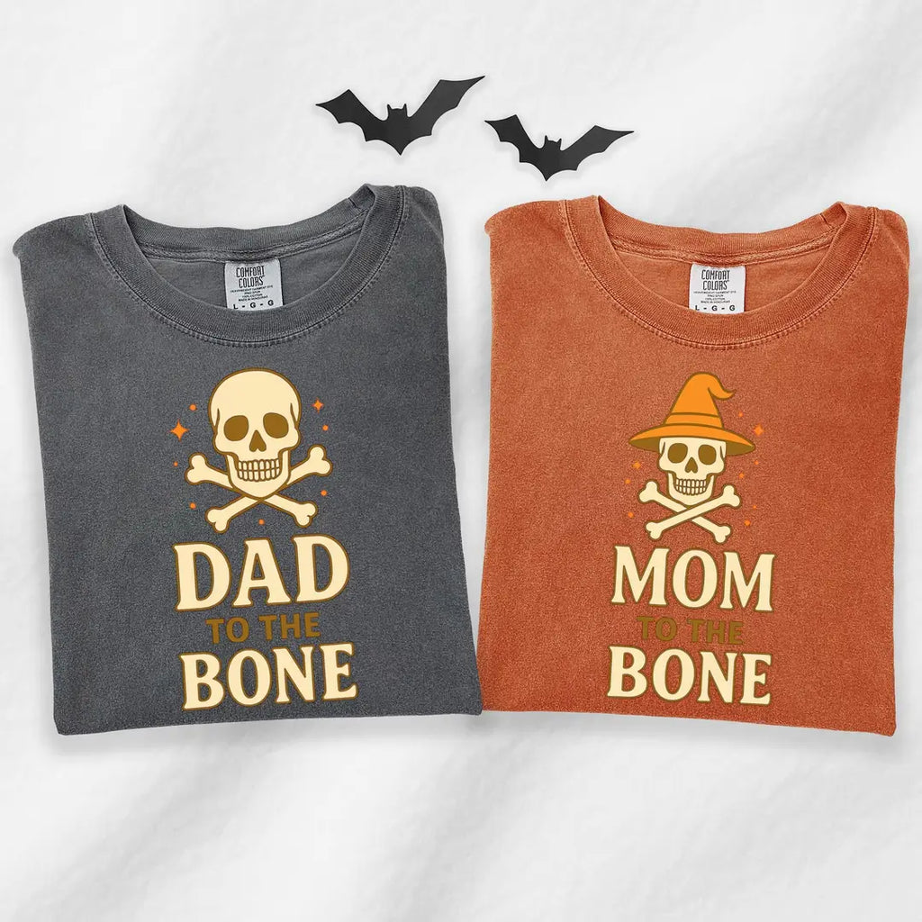 Dad to the Bone & Mom to the Bone - Matching Halloween Comfort Colors T-Shirt hero view.