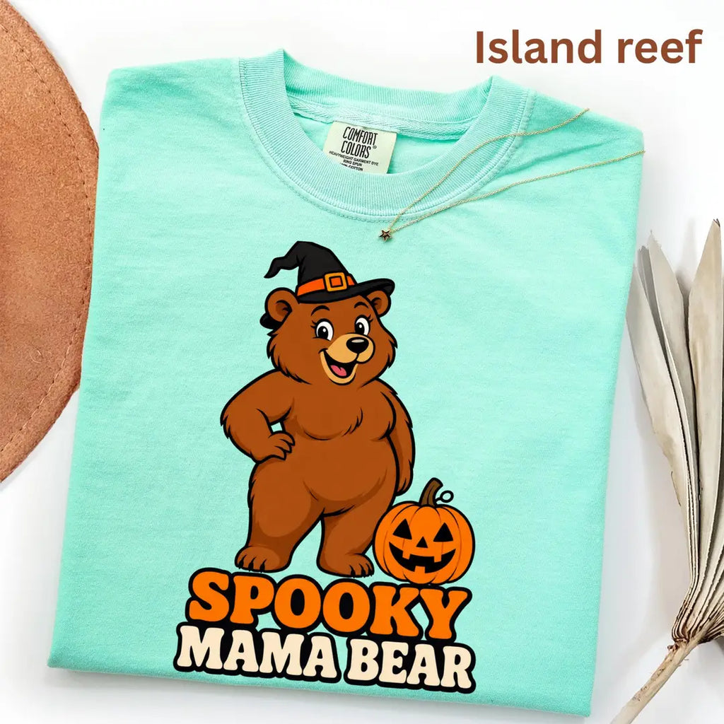 Spooky Mama Bear Halloween Comfort Colors T-Shirt alternate product view in Island Reef.
