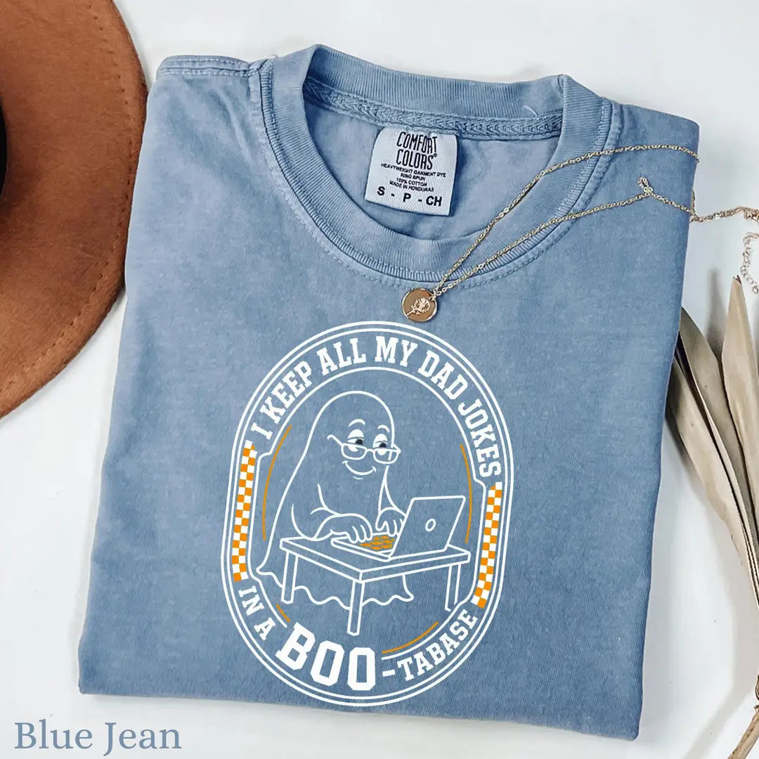 Funny Dad Joke Halloween Comfort Colors T-Shirt alternate product view in Blue Jean.