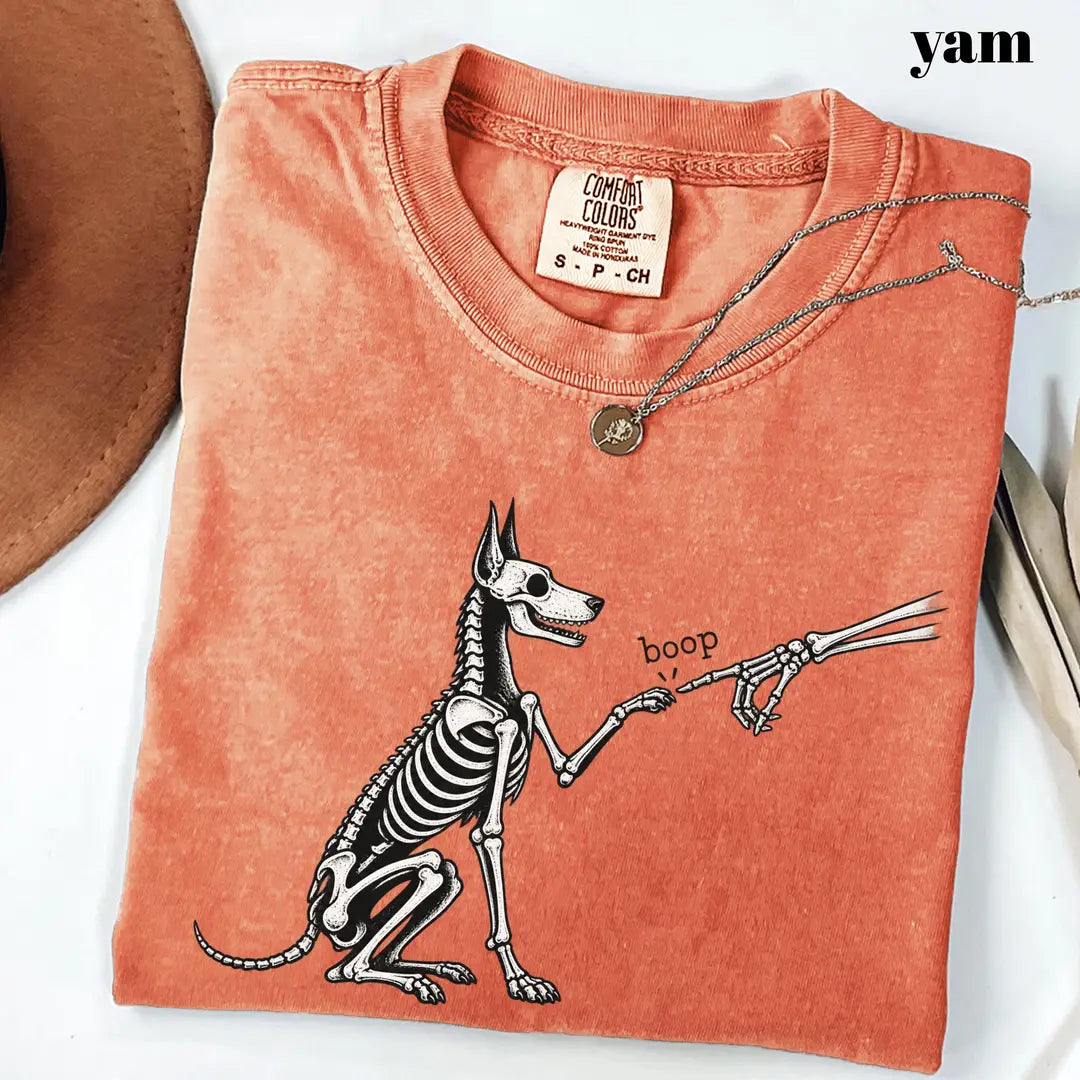 Yam Comfort Colors 1717 T-shirt with Dog Skeleton design