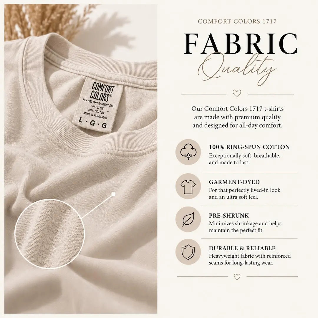 Comfort Colors 1717 T-shirt product details card covering fabric and fit