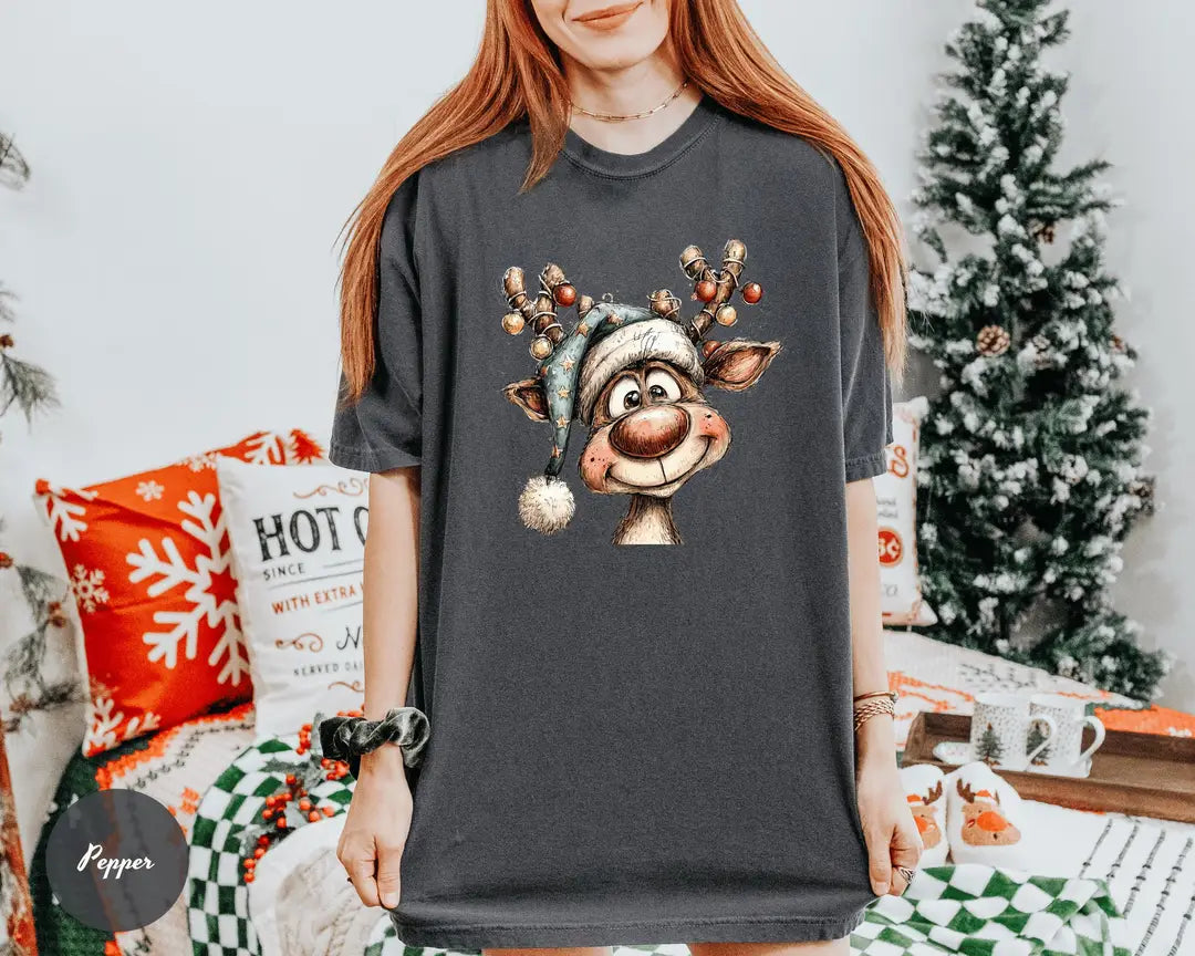 Comfort Colors 1717 T-shirt with Vintage Reindeer design worn by a model