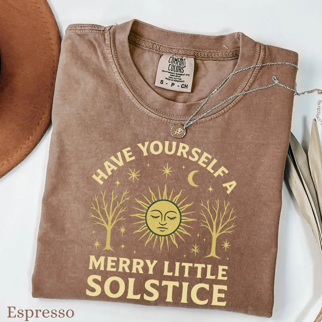 Espresso Comfort Colors 1717 T-shirt with Winter Solstice design, alternate product view.