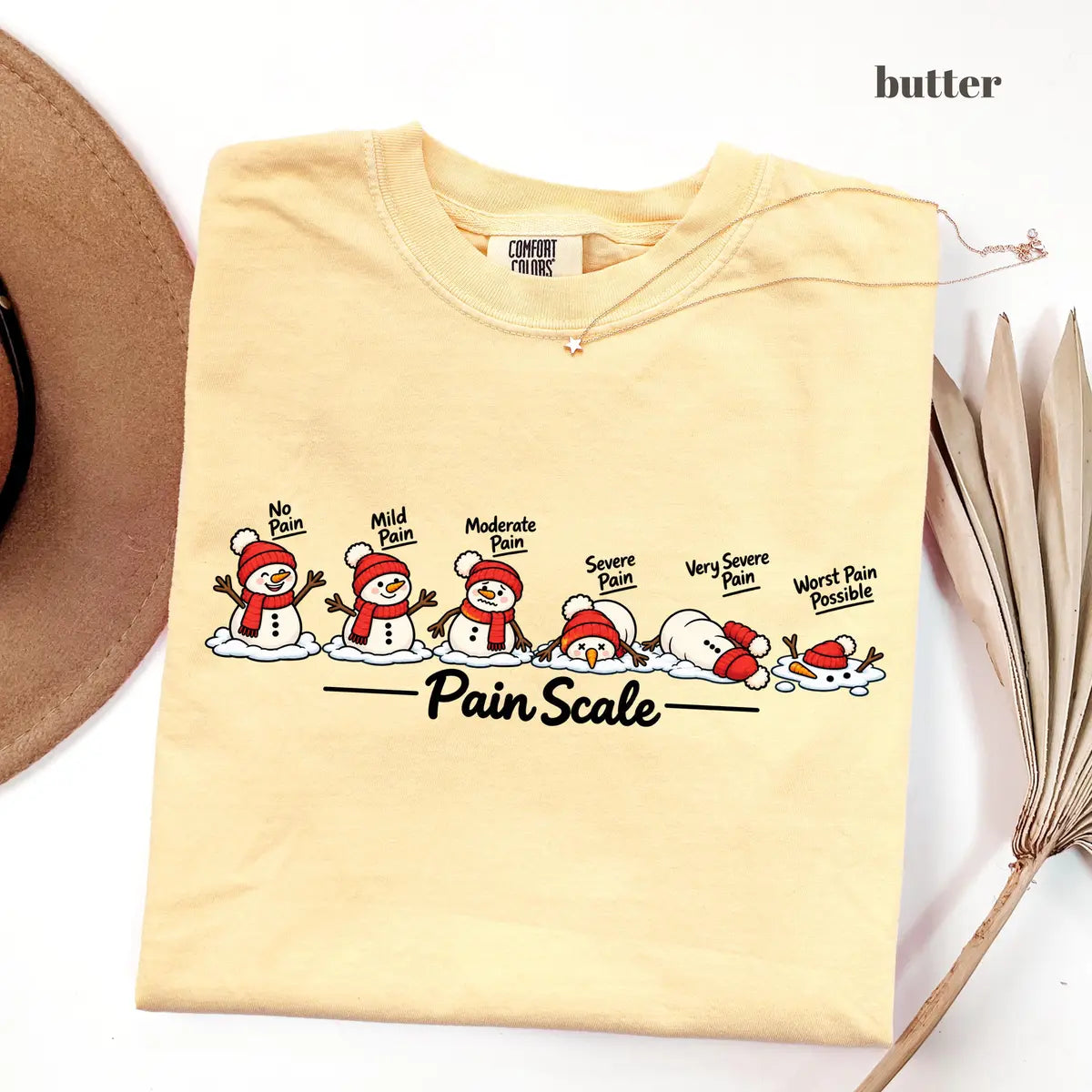 Butter Comfort Colors 1717 T-shirt with Christmas Pain Scale design