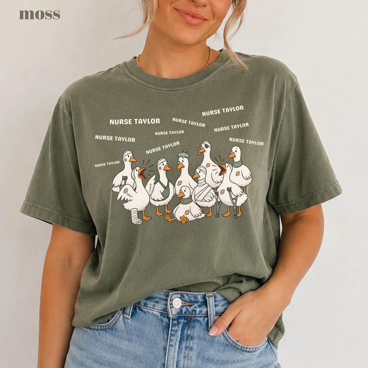 Moss Comfort Colors 1717 T-shirt with Nurse design worn by a model