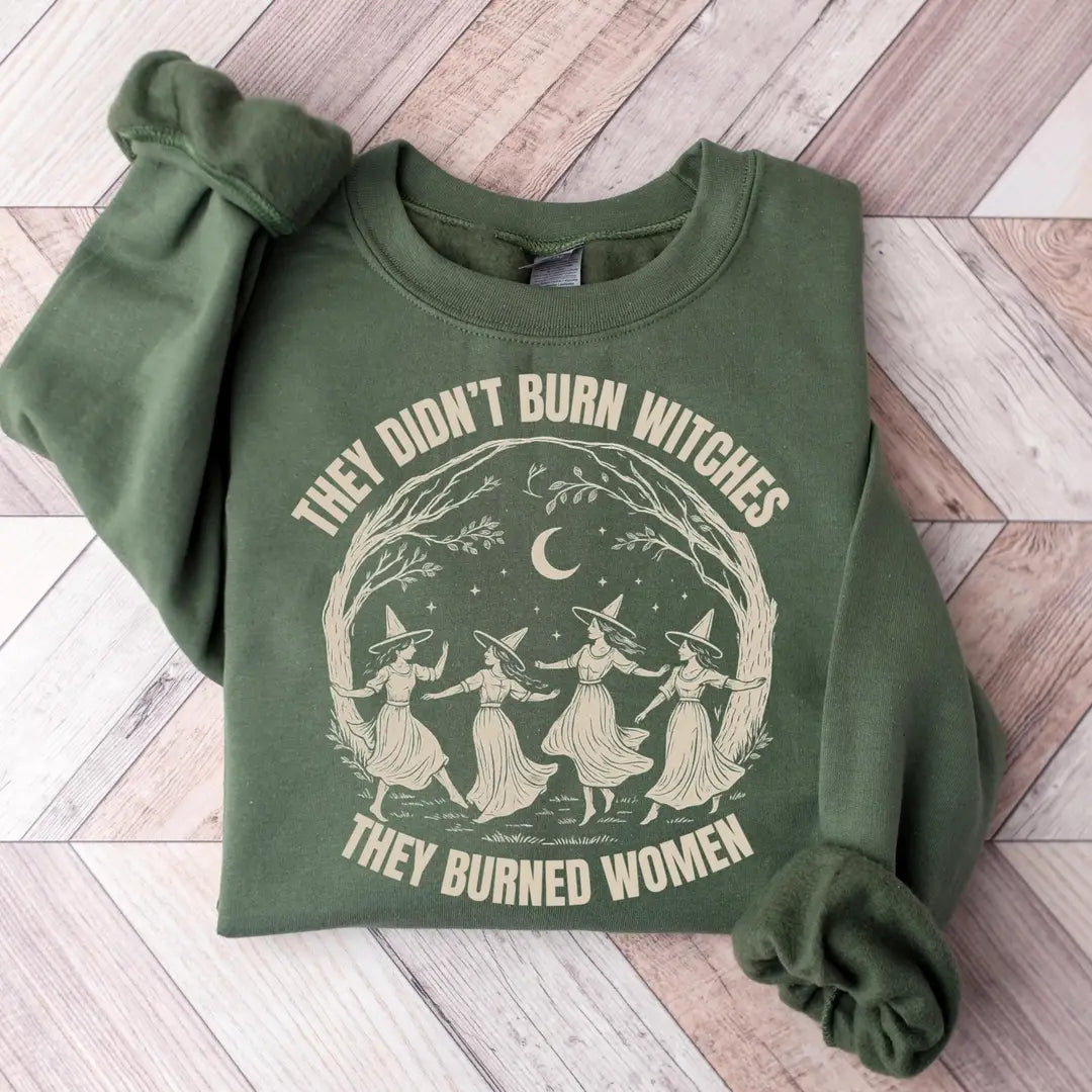 Crewneck sweatshirt with printed Feminist design, alternate product view.