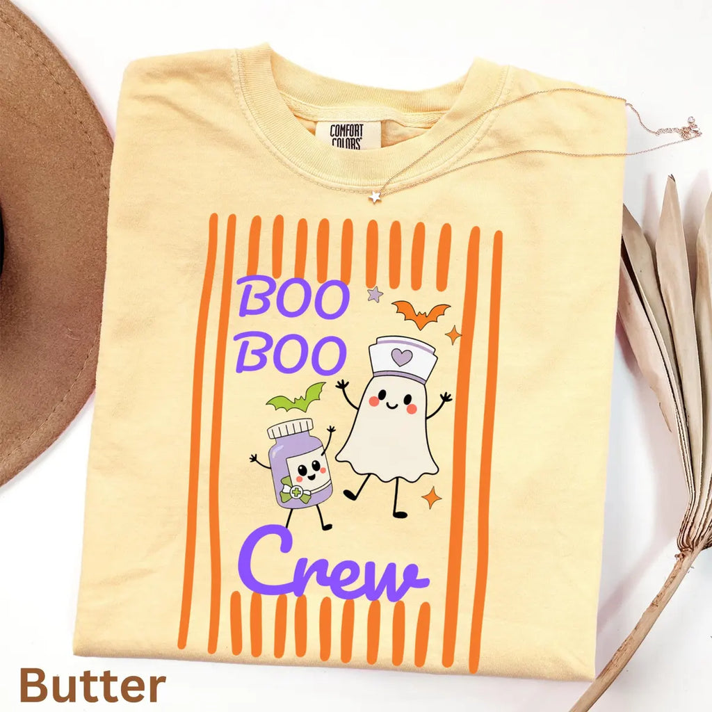 Boo Boo Crew Nurse Halloween Comfort Colors T-Shirt alternate product view in Butter.