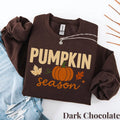 Dark Chocolate Crewneck sweatshirt with Pumpkin Season design, alternate product view.