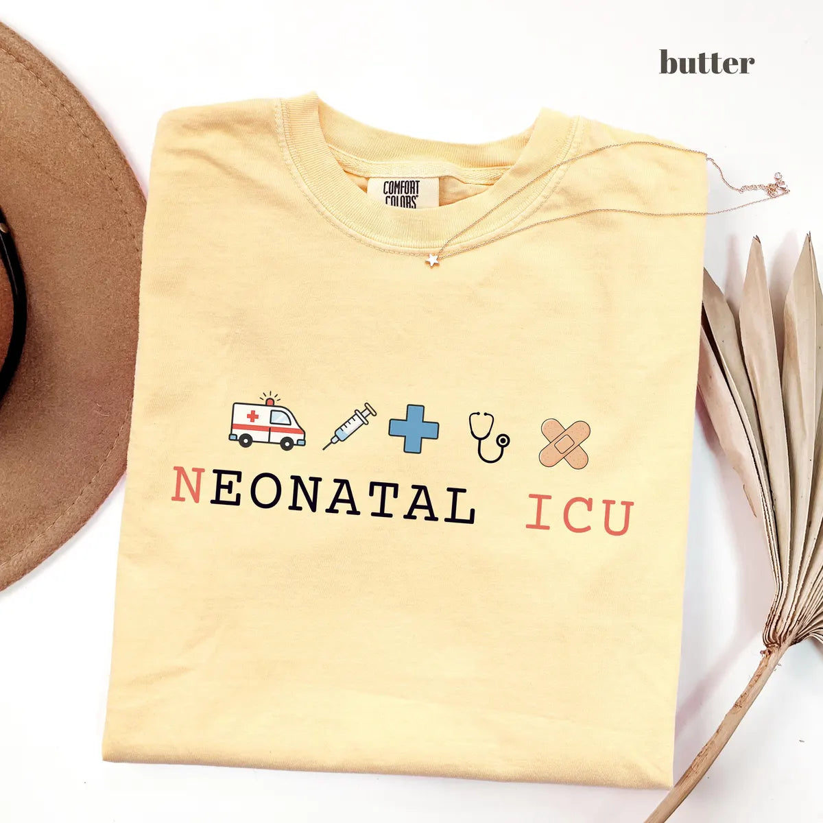 Butter Comfort Colors 1717 T-shirt with NICU Nurse design