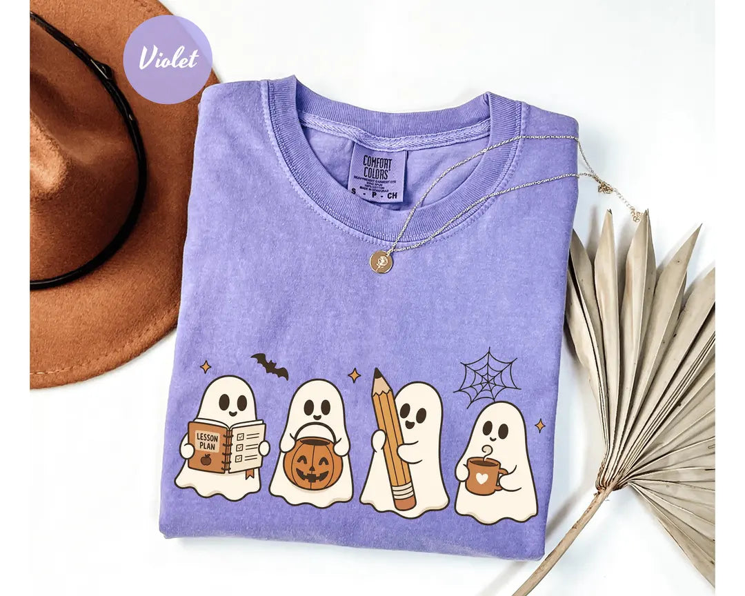Comfort Colors 1717 T-shirt with Halloween Teacher Ghost design alternate view view 5