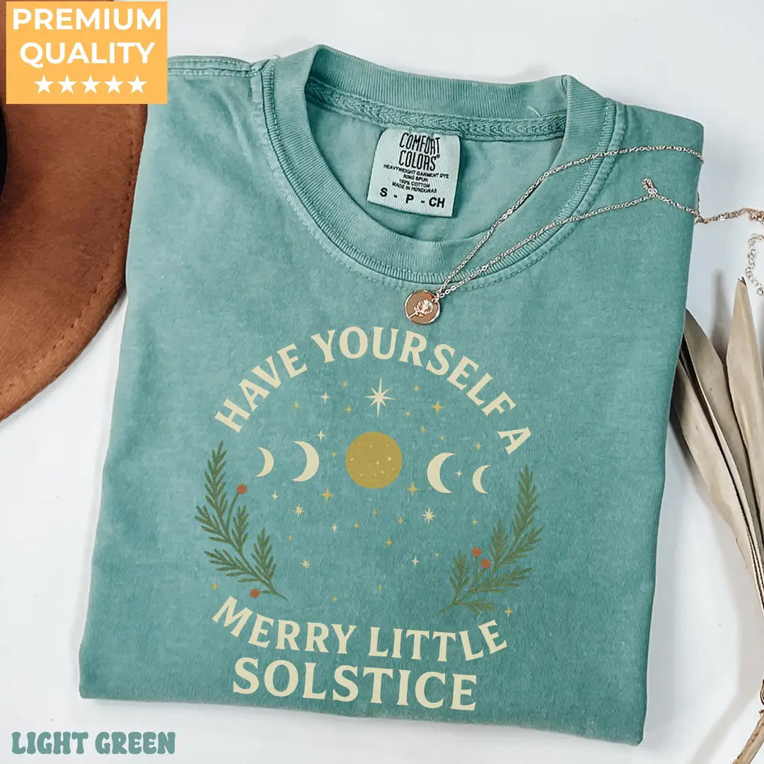 Light Green Comfort Colors 1717 T-shirt with Winter Solstice design, alternate product view.