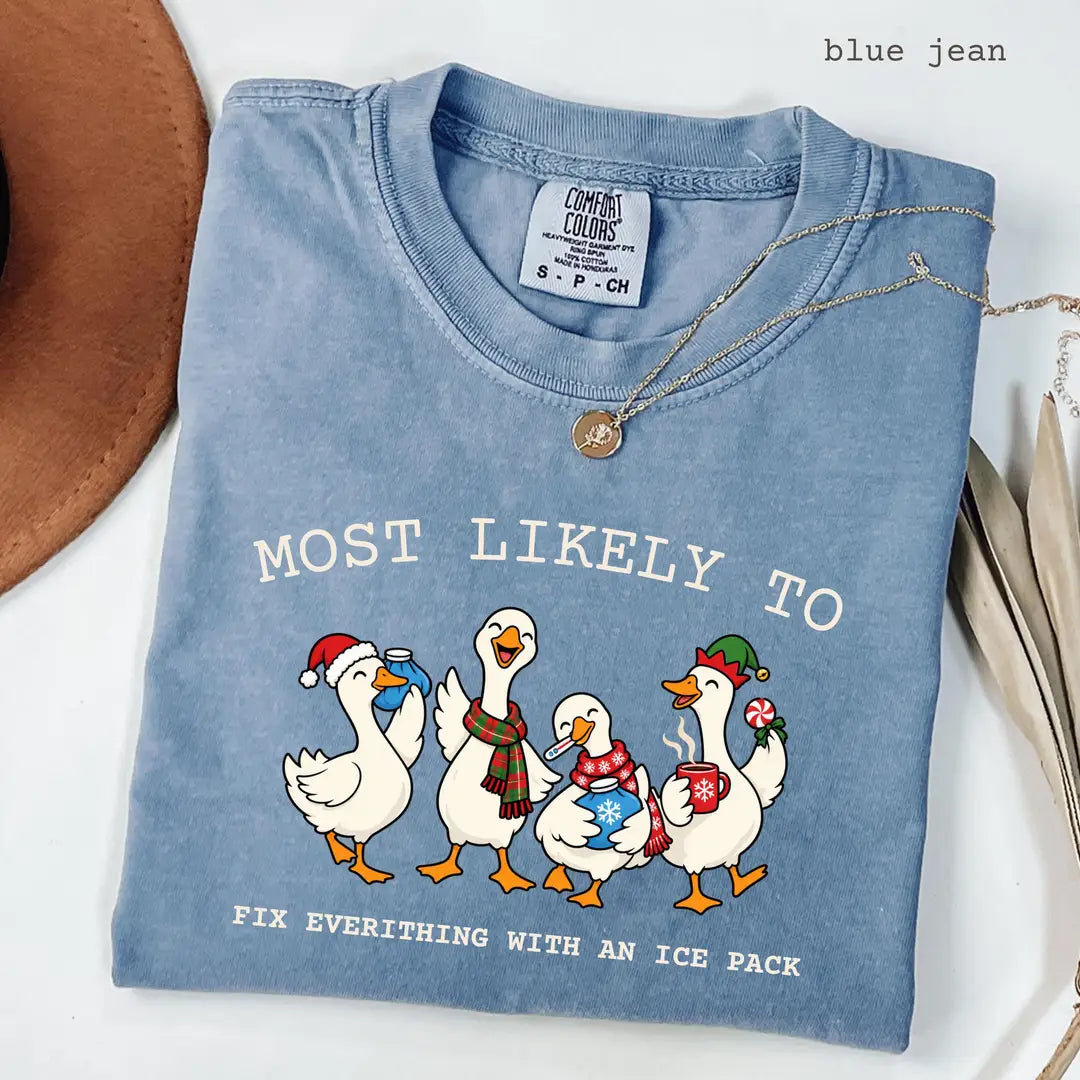 Blue Jean Comfort Colors 1717 T-shirt with School Nurse Christmas design worn by a model