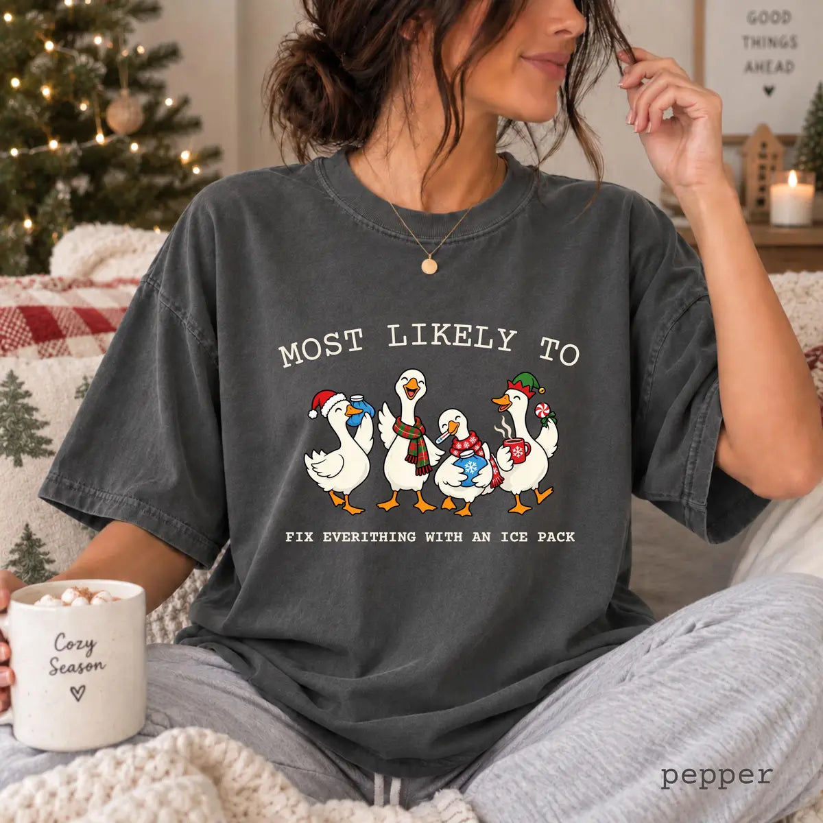 Pepper Comfort Colors 1717 T-shirt with School Nurse Christmas design