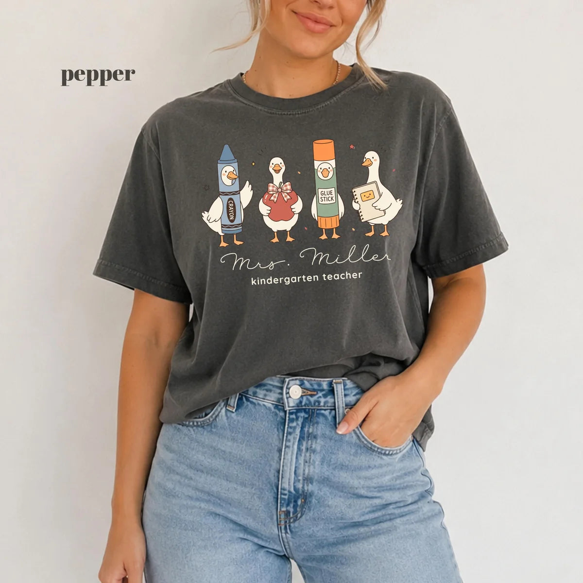 Pepper Comfort Colors 1717 T-shirt with First Grade Teacher design