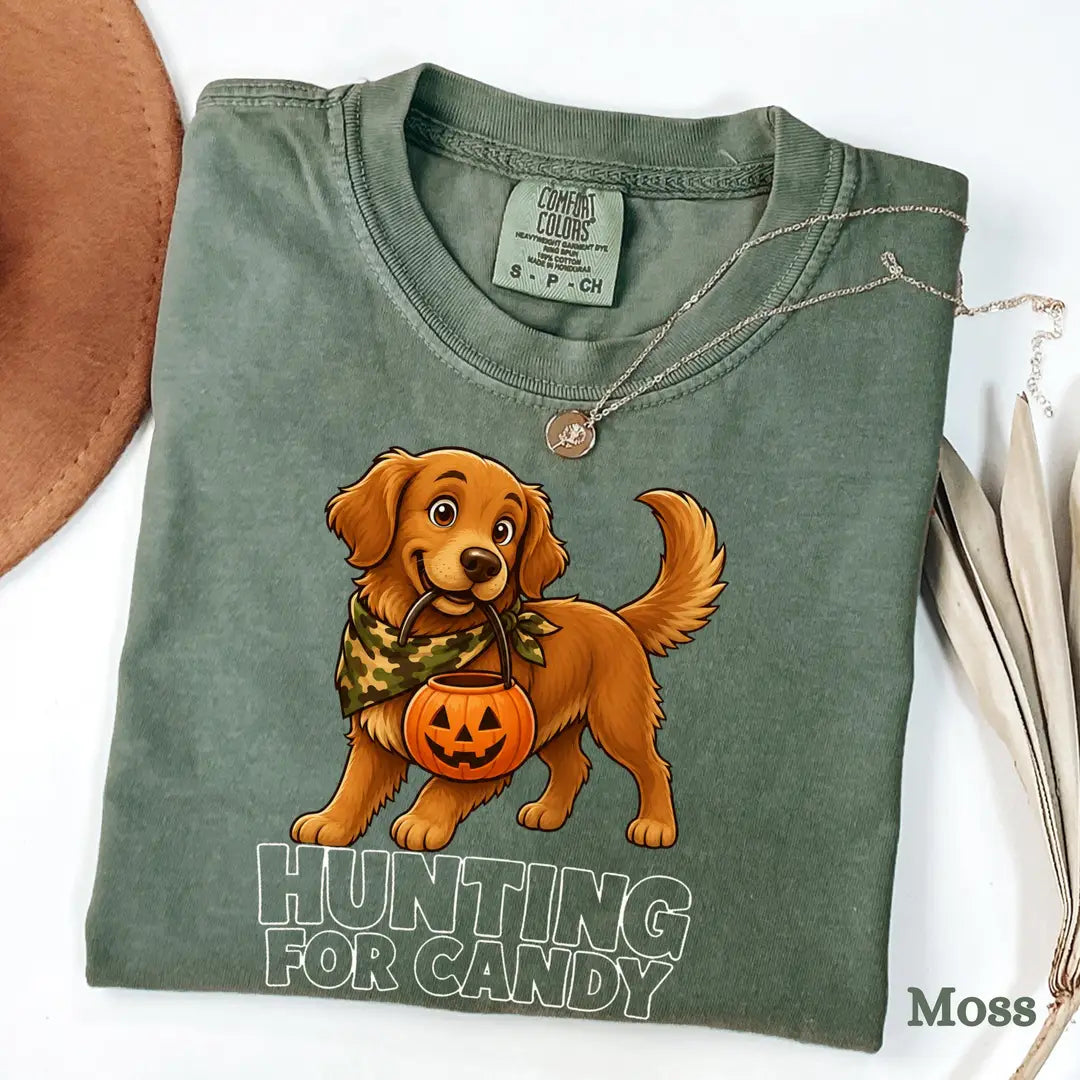 Camo Dog Halloween Comfort Colors T-Shirt hero view in Moss.