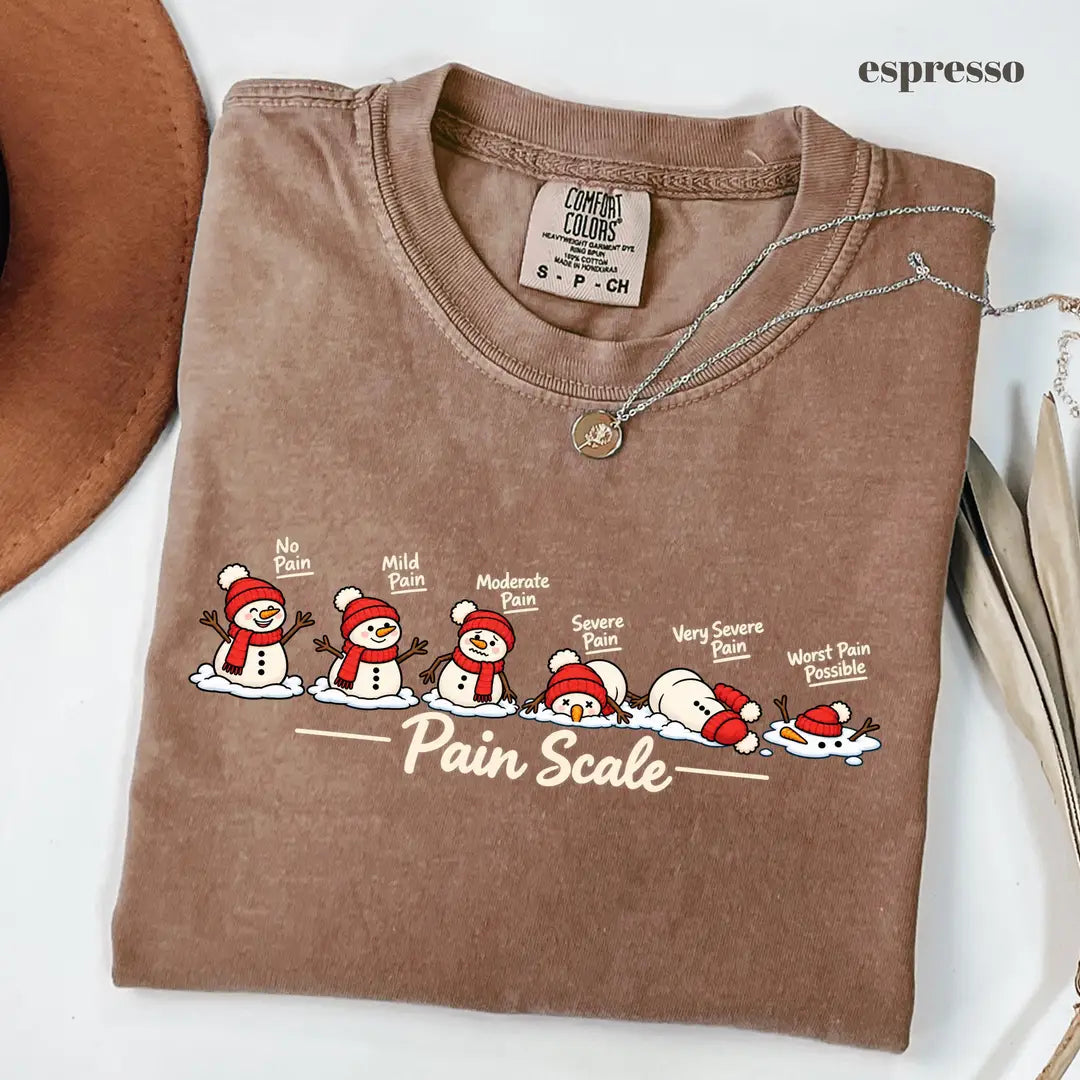 Espresso Comfort Colors 1717 T-shirt with Christmas Pain Scale design