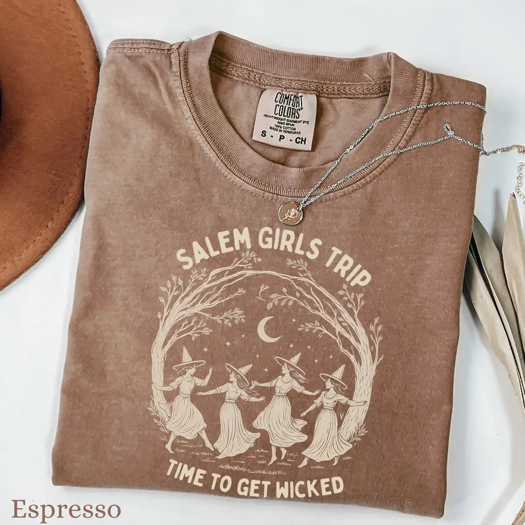 Salem Girls Trip - Dancing Witches Comfort Colors T-Shirt alternate product view in Espresso.