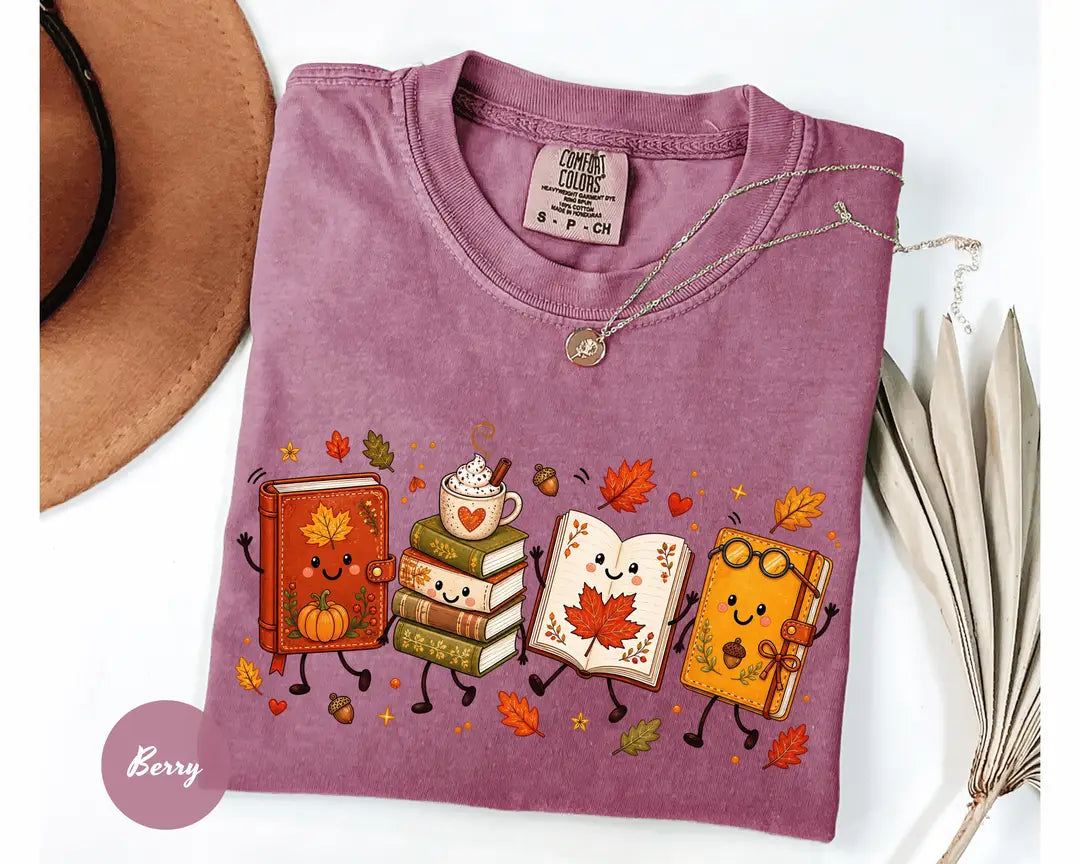 Comfort Colors 1717 T-shirt with Cozy Book Lover Doodle design alternate view view 2