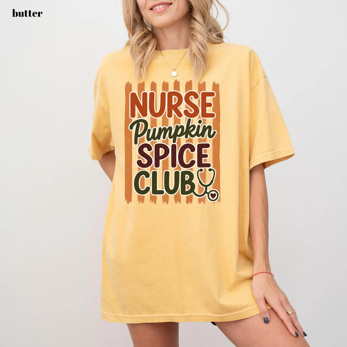 Butter Comfort Colors 1717 T-shirt with Nurse Pumpkin Spice design