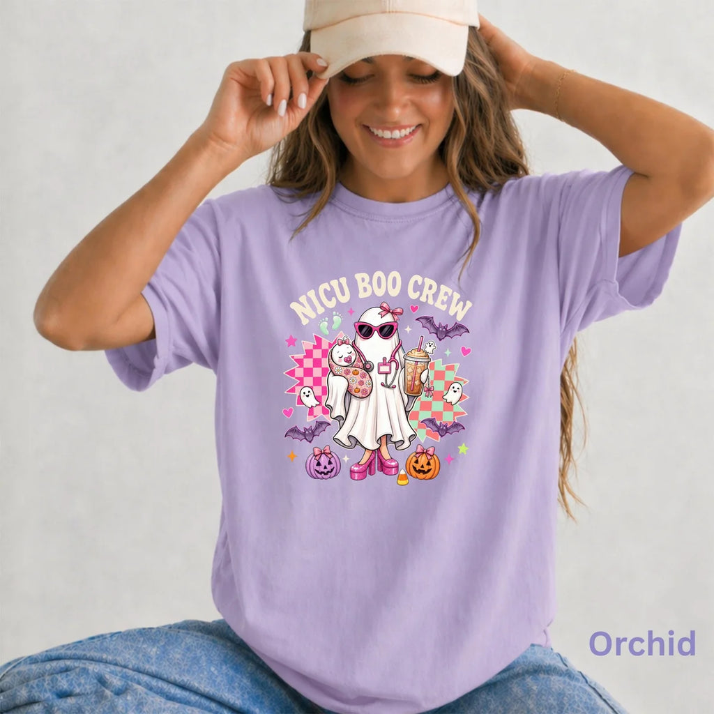 NICU Boo Crew Halloween Comfort Colors T-Shirt alternate product view.