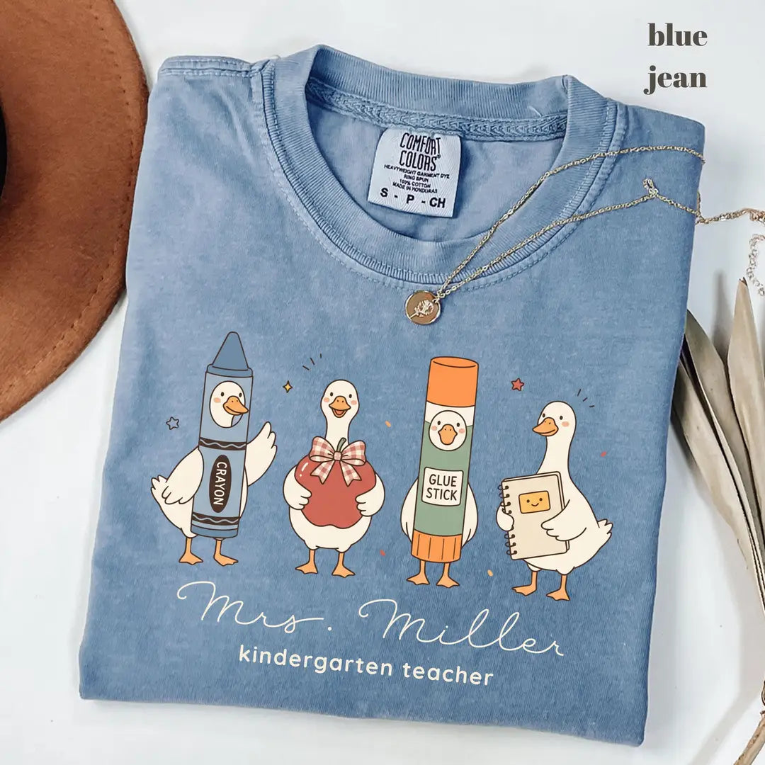 Blue Jean Comfort Colors 1717 T-shirt with First Grade Teacher design