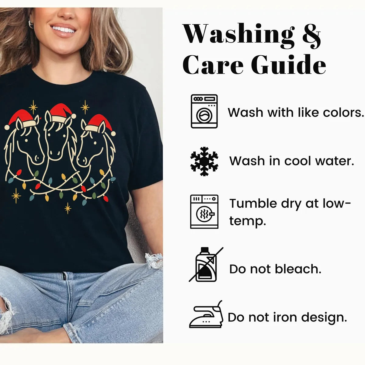 Crewneck sweatshirt care instructions card.