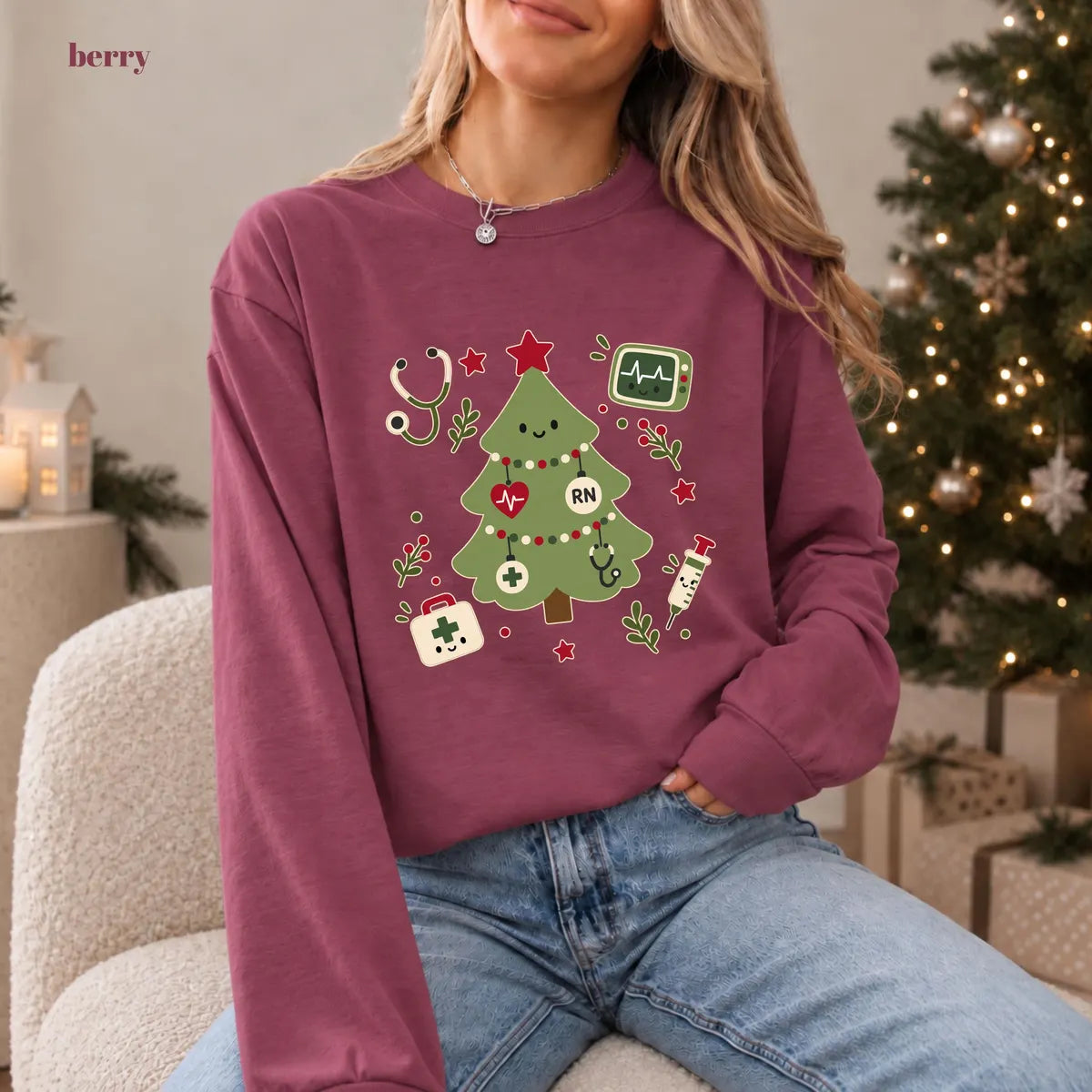 Comfort Colors 1717 T-shirt with Christmas Tree Nurse design alternate view view 3