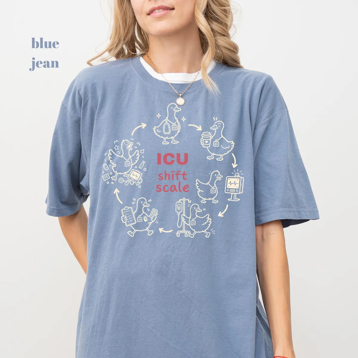 Blue Jean Comfort Colors 1717 T-shirt with ICU Nurse design
