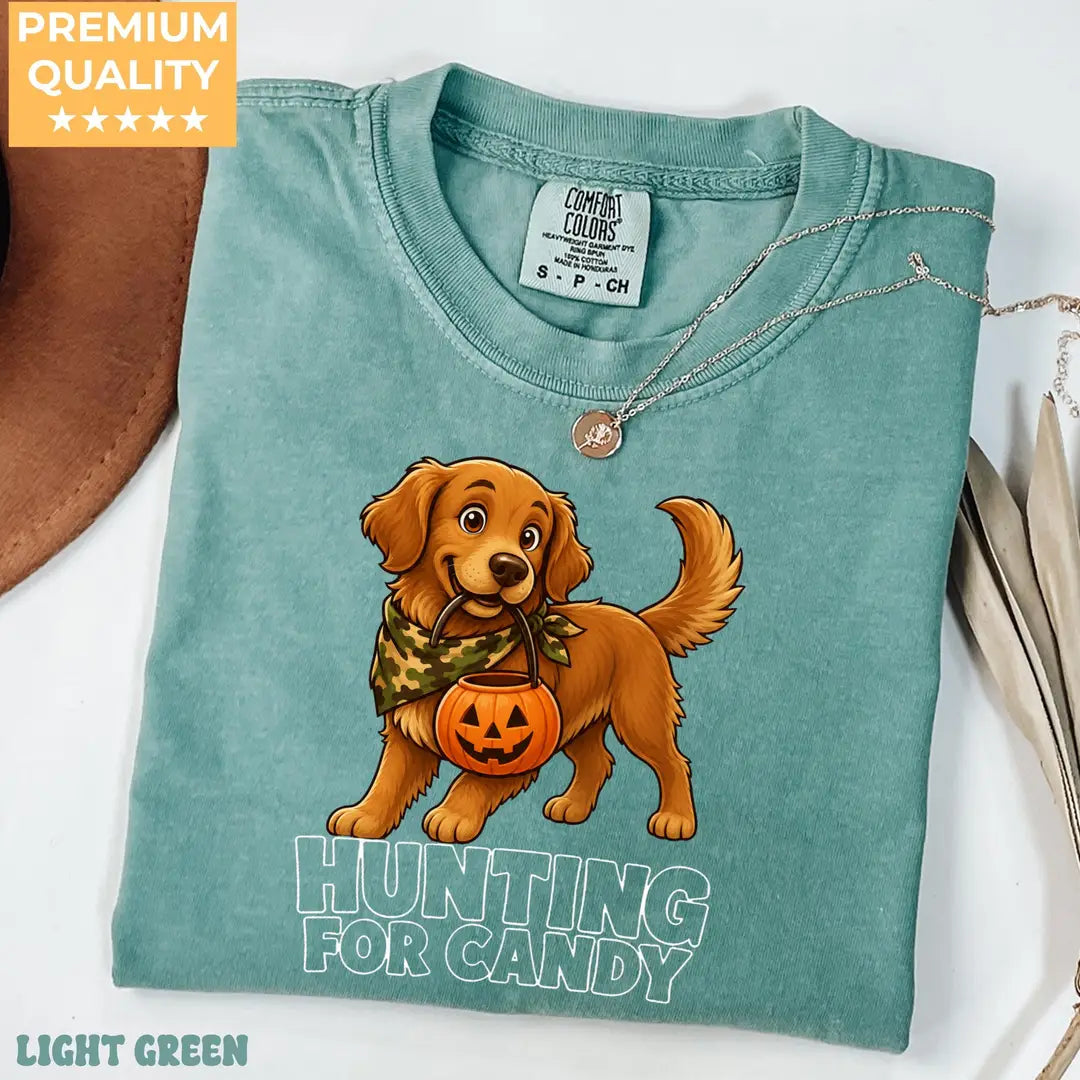 Camo Dog Halloween Comfort Colors T-Shirt alternate product view in Light Green.
