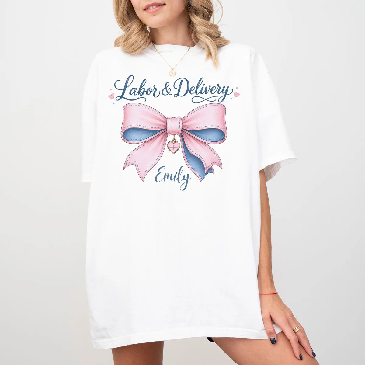 White Comfort Colors 1717 T-shirt with Labor and Delivery Nurse design view 2