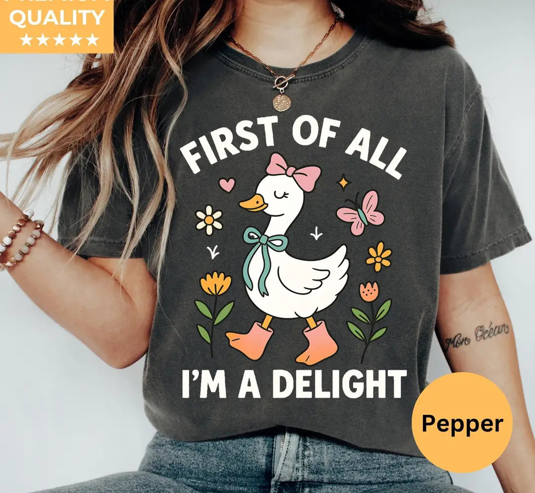 Pepper Comfort Colors 1717 T-shirt with Funny Goose design, hero view.