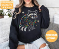 BLACK Crewneck sweatshirt with Raccoon Christmas design, alternate product view.