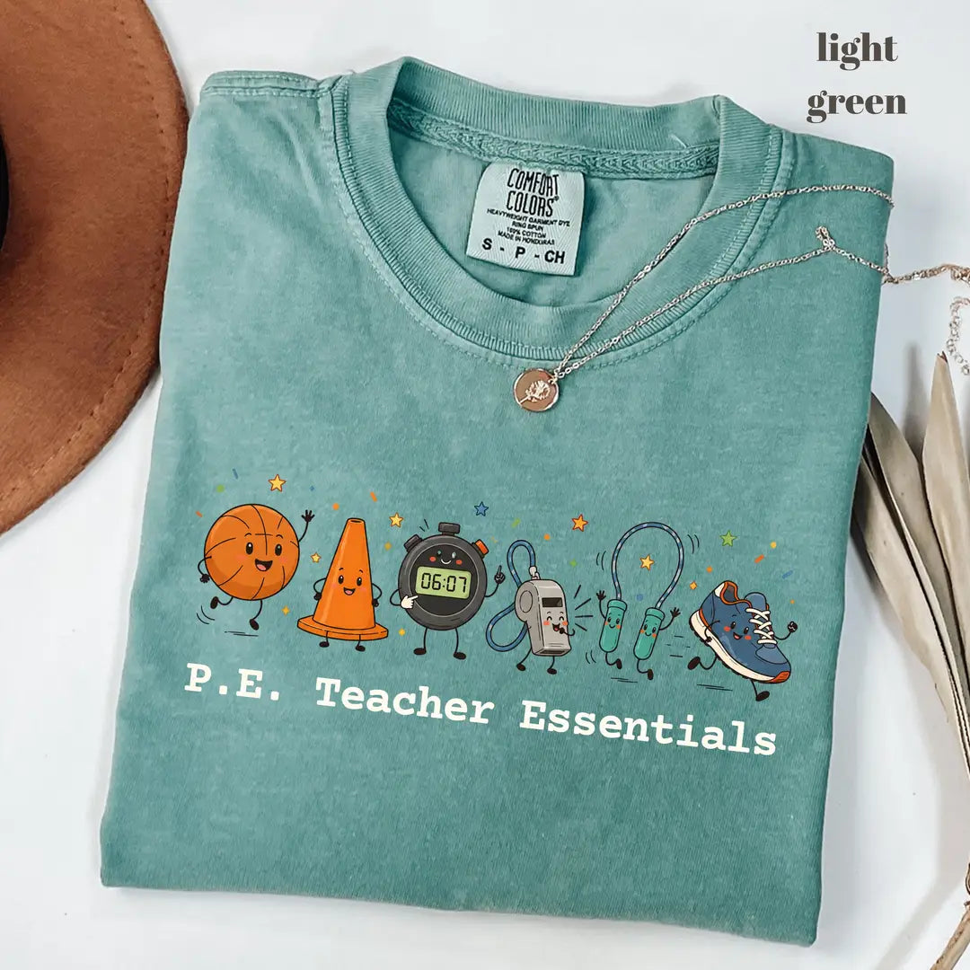 Comfort Colors 1717 T-shirt with P.E Teacher Essentials design alternate view view 3