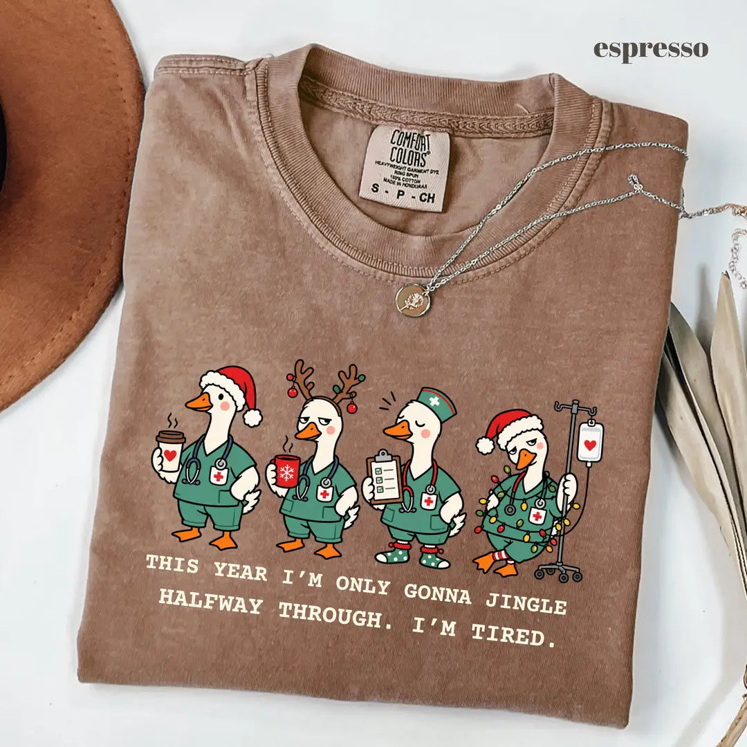 Espresso Comfort Colors 1717 T-shirt with Christmas Nurse design