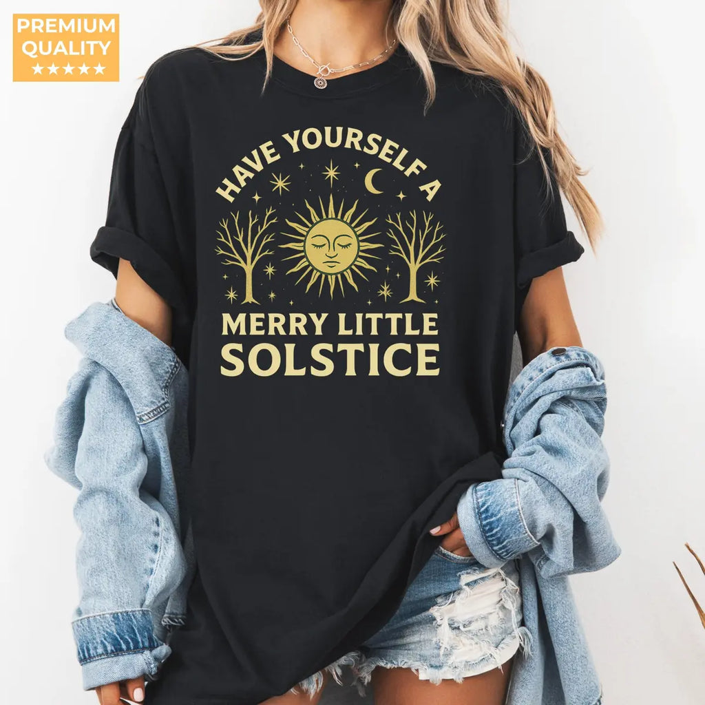 Black Comfort Colors 1717 T-shirt with Winter Solstice design, alternate product view.