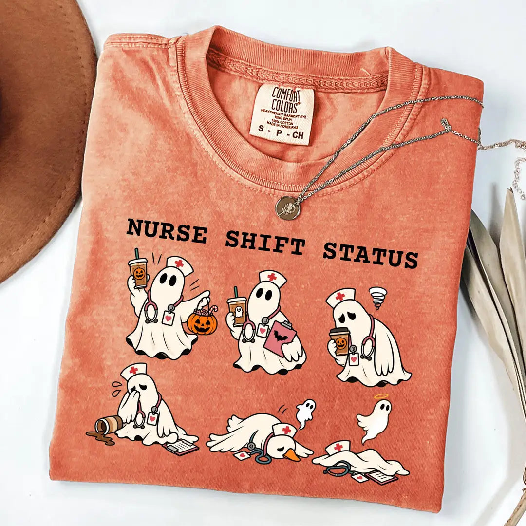 Comfort Colors 1717 T-shirt with Ghost Nurse Halloween design alternate view