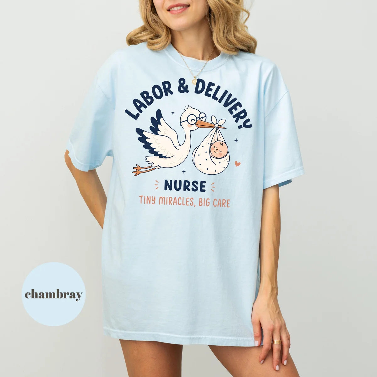 Comfort Colors 1717 T-shirt with Labor and Delivery Nurse design worn by a model