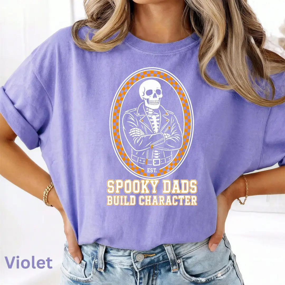 Funny Skeleton Dad Comfort Colors T-Shirt alternate product view in Violet.