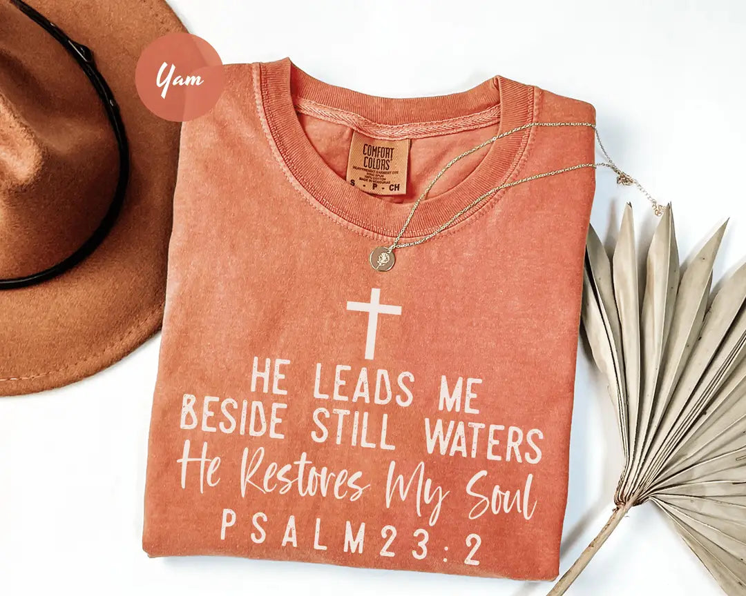 Comfort Colors 1717 T-shirt with He Leads Me Beside Still Waters design alternate view