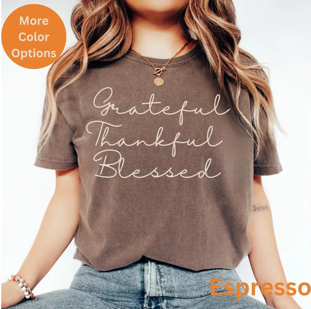 Moss Crewneck sweatshirt with printed Thankful ® design, alternate product view.