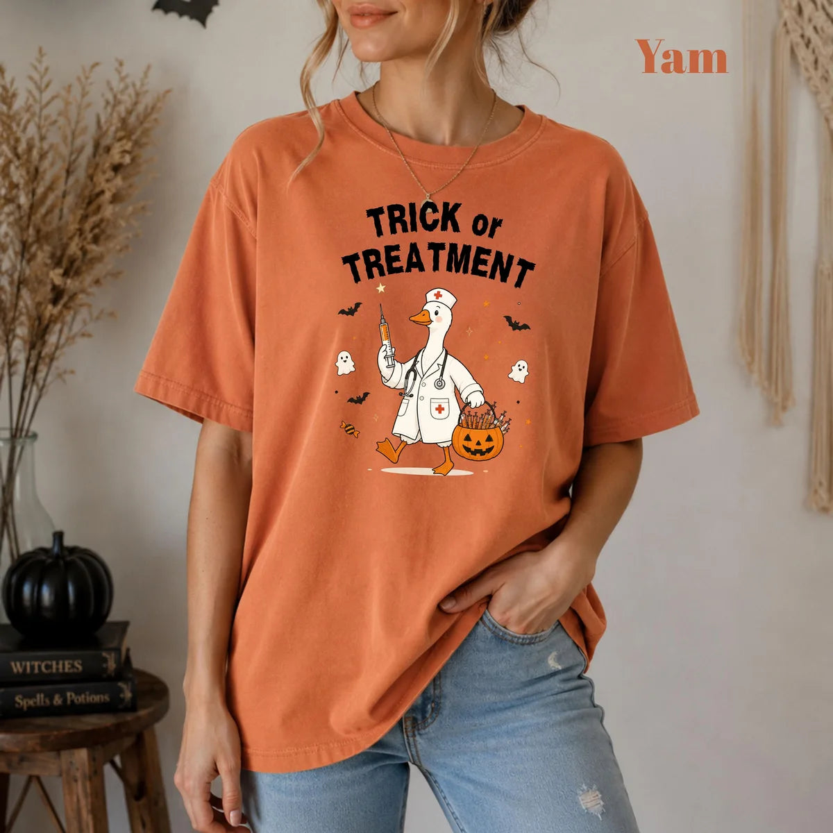 Comfort Colors 1717 T-shirt with Trick or Treatment Nurse Goose design alternate view view 2