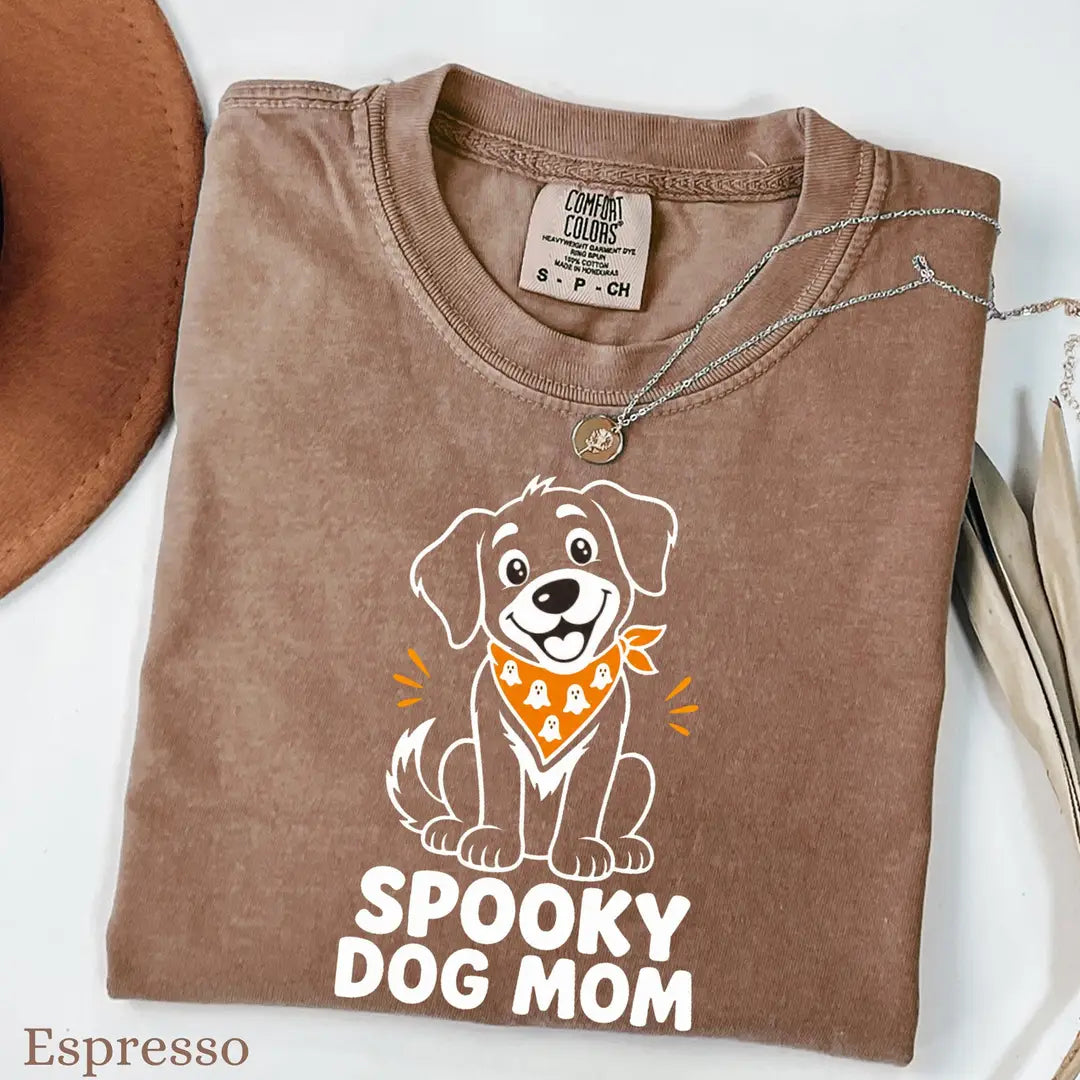 Spooky Dog Mom Halloween Comfort Colors T-Shirt alternate product view in Espresso.