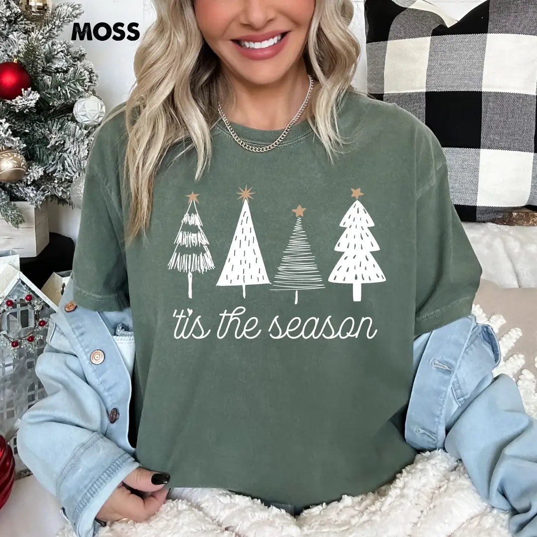 Moss Comfort Colors 1717 T-shirt with Tis The Season Christmas design