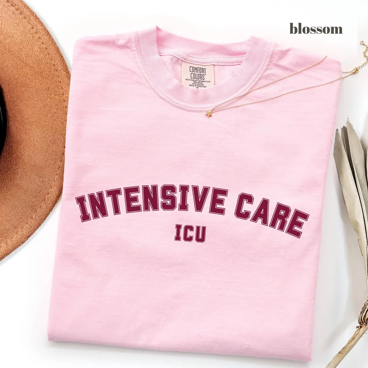 Blossom Comfort Colors 1717 T-shirt with ICU Nurse design
