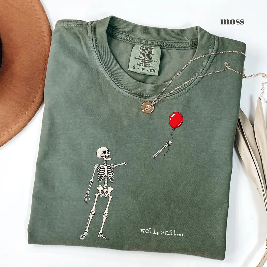 Moss Comfort Colors 1717 T-shirt with Well Shit Skeleton design
